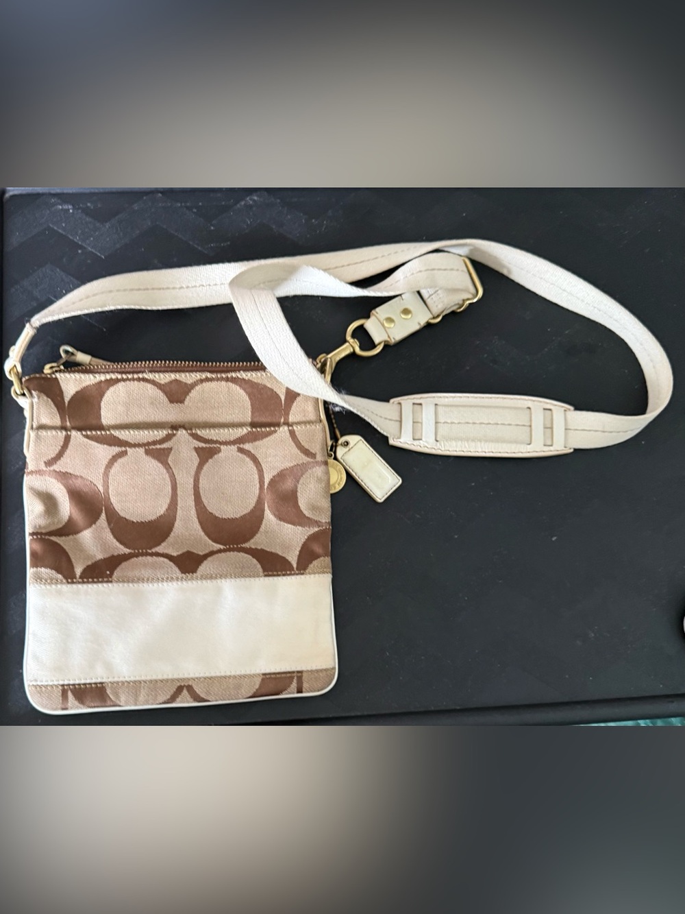 Coach Brown Signature Canvas Crossbody with Cream Trim